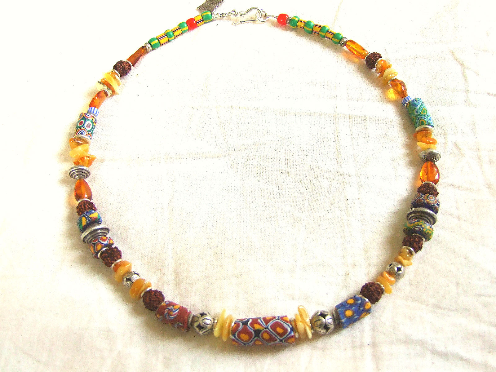 Tribal necklace of Amber,Trade Bead, Hilltribe Silver
