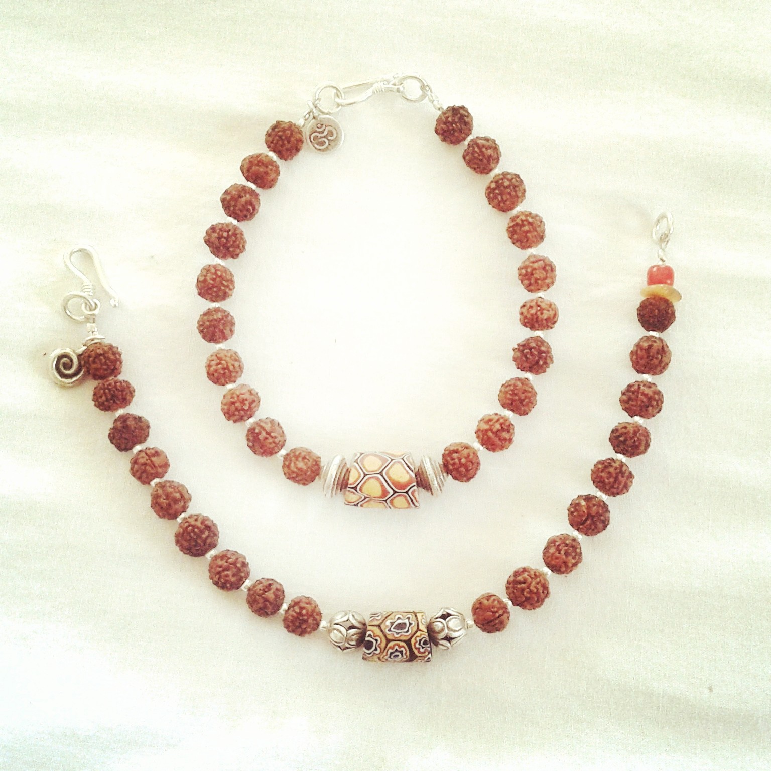 RUDRAKSHA, WHITE SILVER, TRADE BEAD, BRACELET