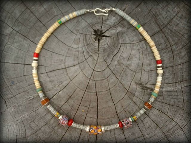 vintage glass, bone and pure silver necklace symmetry