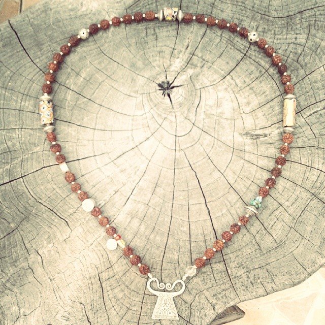 RUDRAKSHA MALA NECKLACE WITH 3 PURE SILVER AUMS